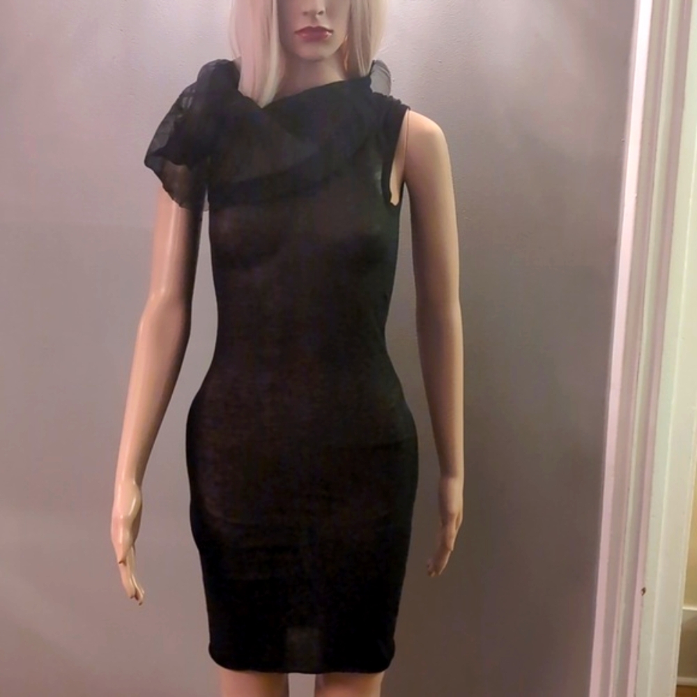 RICK OWENS Authentic. Black  Dress/Top. EUC. Sheer. Cowl. Size Small.